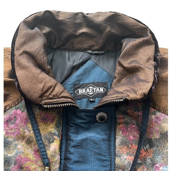 VTG 90's Braetan Patchwork Floral Ski Jacket SZ Large Metallic Turquoise Brown - Picture 12 of 12